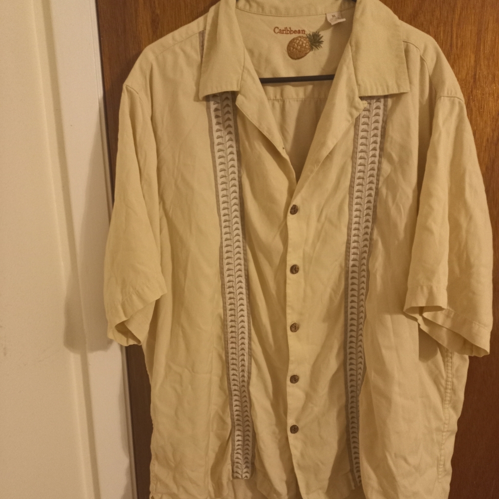 Mens XL Carribean Yellow Hawaiian Style Shirt Tropical/Beach Vibe